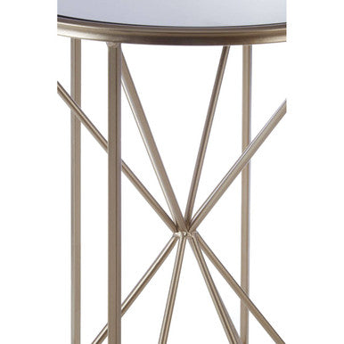 Round Mirrored Side Table with Champagne Geometric Base, Arcana