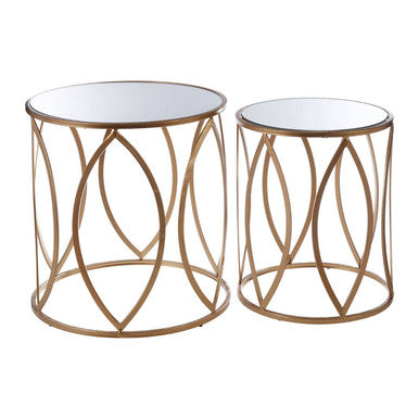 Arcana Gold Metal Set of 2 Side Tables with Petal Shaped Base
