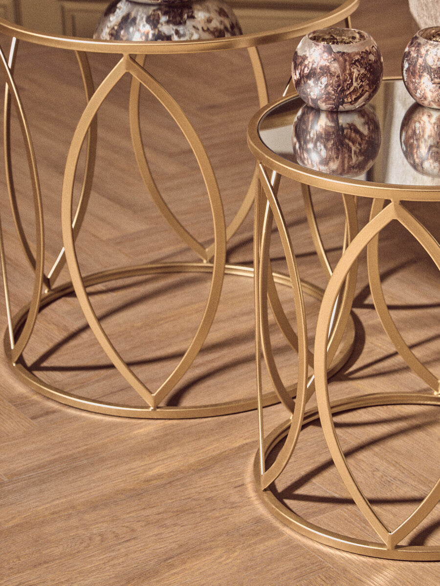 Arcana Gold Metal Set of 2 Side Tables with Petal Shaped Base