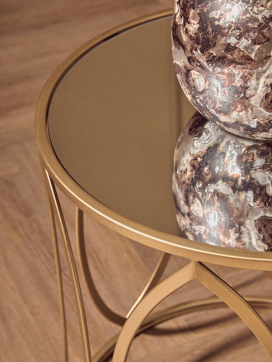 Arcana Gold Metal Set of 2 Side Tables with Petal Shaped Base