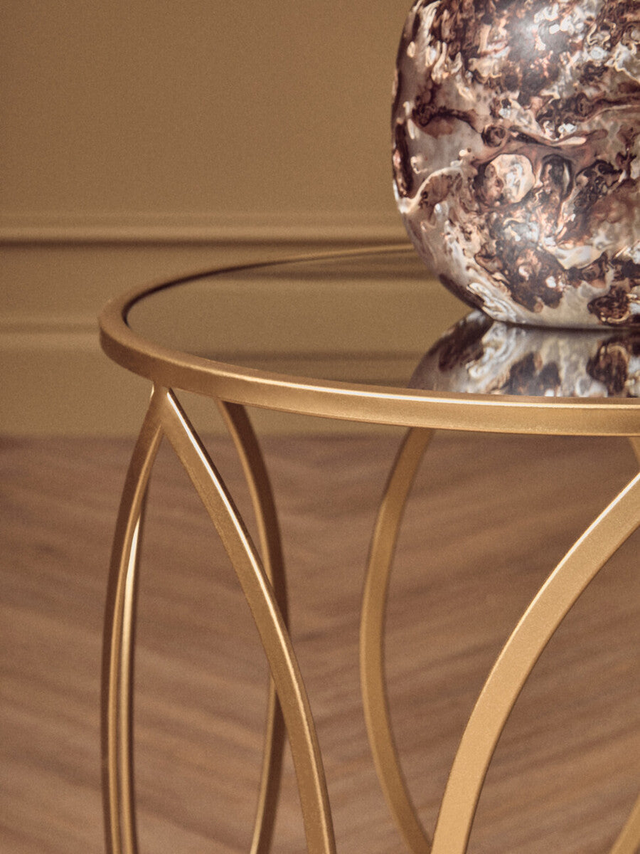 Arcana Gold Metal Set of 2 Side Tables with Petal Shaped Base
