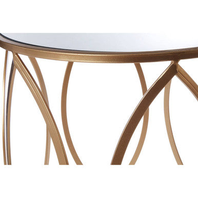 Set of 2 Gold Finish Metal Frame and Mirrored Top Side Tables, Arcana