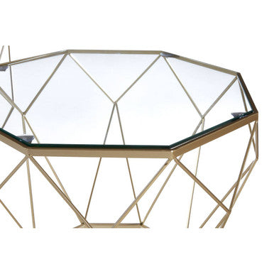 Set of 2 Gold Finish Geometric Design Side Tables with Tempered Glass Top, Arcana