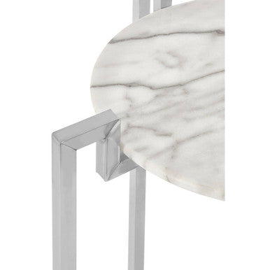 White Marble Top Side Table with Angular Chrome Metal Frame, Cibal
