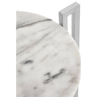 White Marble Top Side Table with Angular Chrome Metal Frame, Cibal