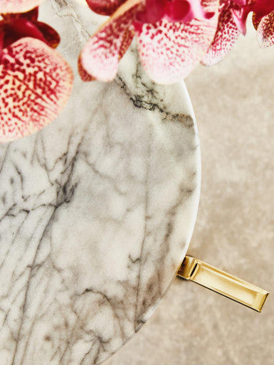 White Marble Top Side Table with Angular Gold Finish Metal Frame, Cibal