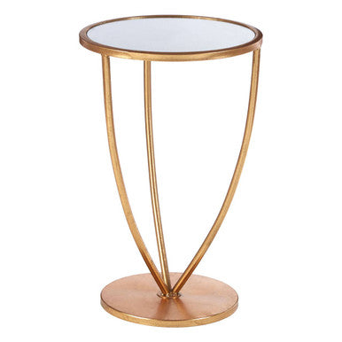 Mirrored Top Side Table with Distressed Gold Finish Metal Frame, Marcia