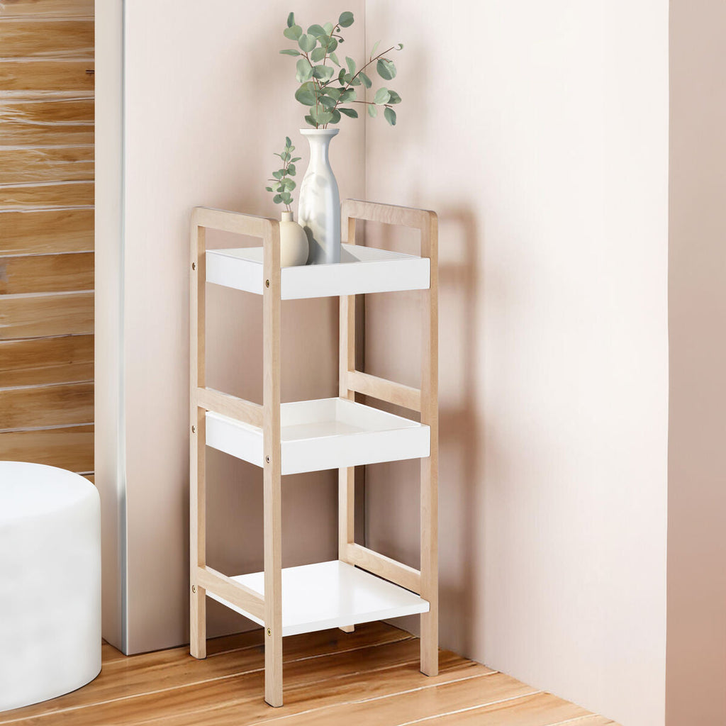 3 Tier  Bathroom Shelf Unit With Birchwood Frame | Arla