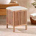 Walnut Natural Wood Storage Stool with Slatted Seat