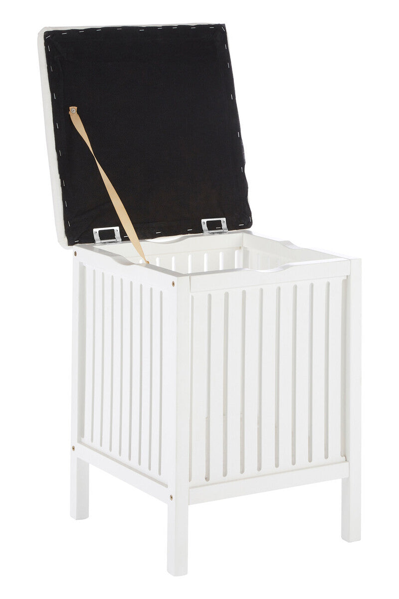 Salon White Fabric Storage Stool with Wood Frame