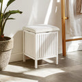 Salon White Fabric Storage Stool with Wood Frame