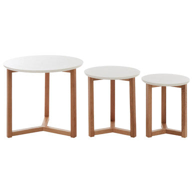 Set of 3 Natural Base Side Tables with White Tops, Nostra