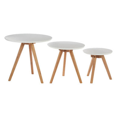 Set of 3 White MDF Top Side Tables with Natural Tapered Legs | Nostra