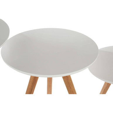Set of 3 White MDF Top Side Tables with Natural Tapered Legs, Nostra