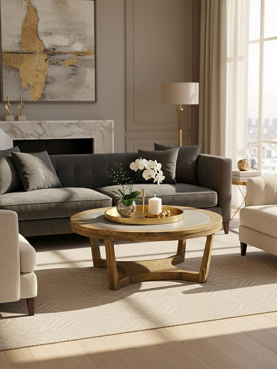 Natural Alder Wood Coffee Table with Zinc Plate Inset, Merdeka