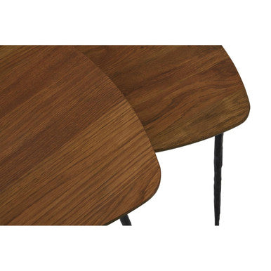 Set of 2 Brown Wooden Nesting Side Tables with Iron Legs, Gamelan
