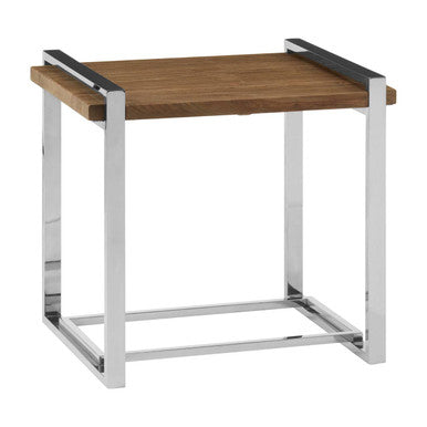 Natural Recycled Elm Wood Top Side Table with Metal Base, Menteng