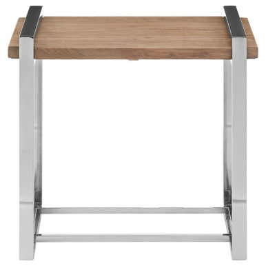 Natural Recycled Elm Wood Top Side Table with Metal Base, Menteng