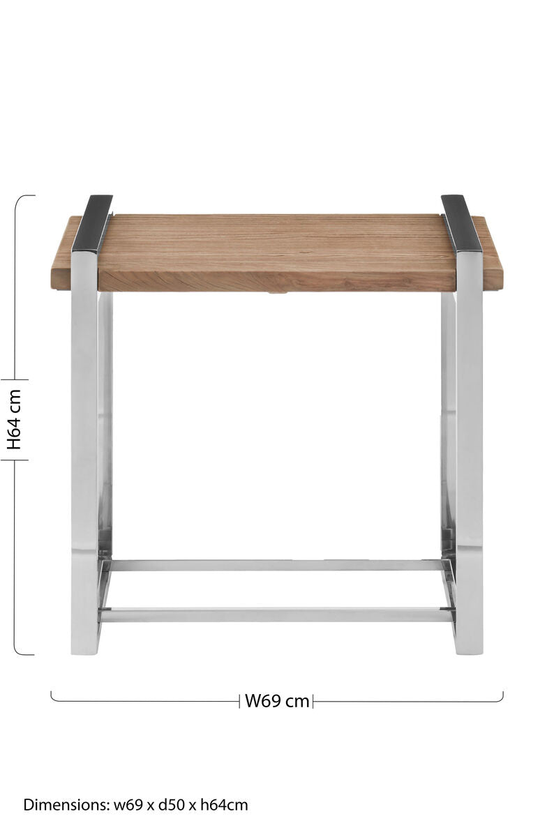 Natural Recycled Elm Wood Top Side Table with Metal Base, Menteng