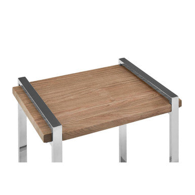 Natural Recycled Elm Wood Top Side Table with Metal Base, Menteng