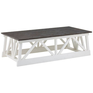 Stone Top Rectangular Coffee Table with White Alder Wood Base, Monas