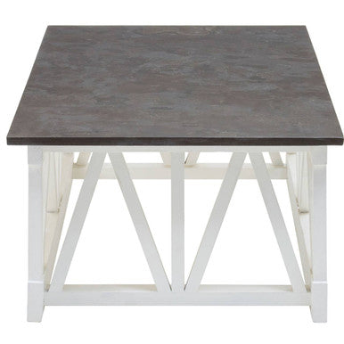 Stone Top Rectangular Coffee Table with White Alder Wood Base, Monas
