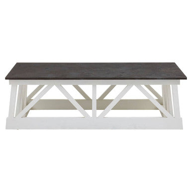 Stone Top Rectangular Coffee Table with White Alder Wood Base, Monas