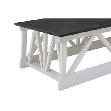 Stone Top Rectangular Coffee Table with White Alder Wood Base, Monas