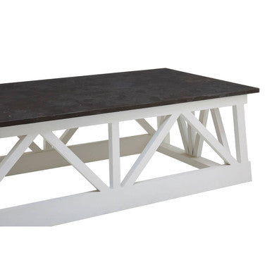 Stone Top Rectangular Coffee Table with White Alder Wood Base, Monas