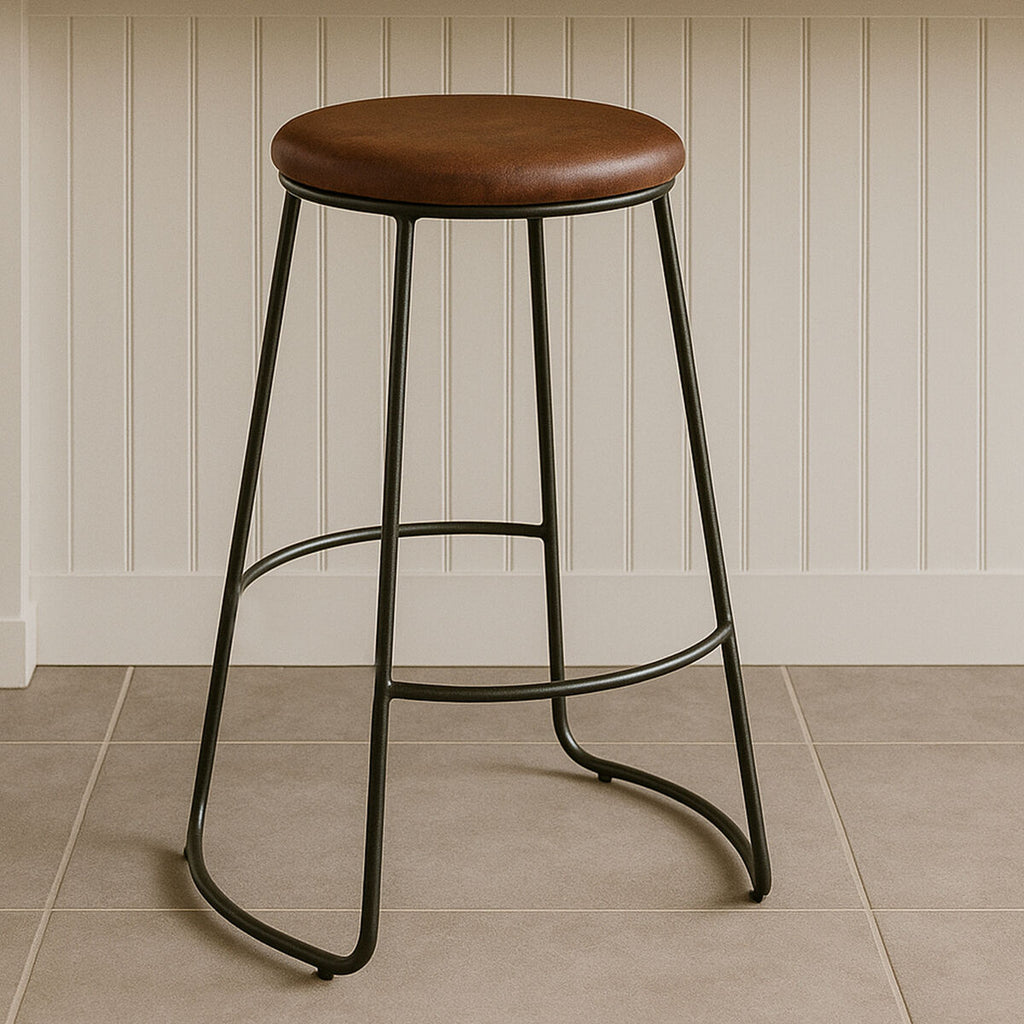Brixton Black Leather Effect Bar Stool with Metal Frame