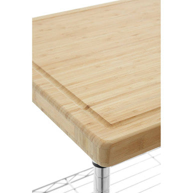 Silver and Natural 3 Tier Kitchen Trolley with Rubber Wood Top, Frankfurt