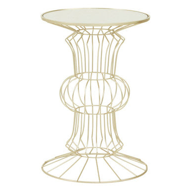 Mirrored Glass Top Side Table with Light Gold Finish Concertina Wireframe Metal Base, Yaxi