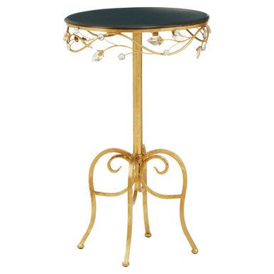 Black Wooden Top Round Side Table with Gold Metal Frame, Yaxi