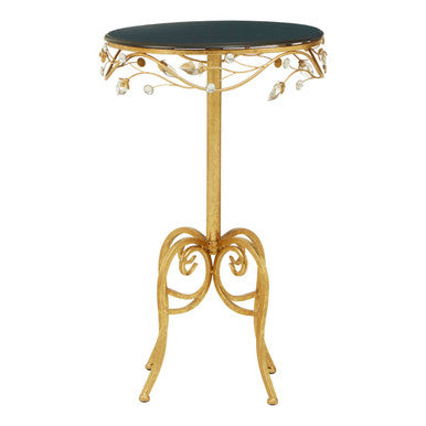 Black Wooden Top Round Side Table with Gold Metal Frame, Yaxi