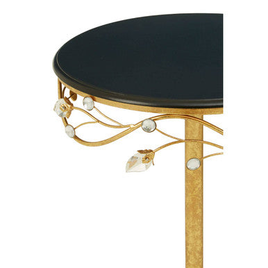 Black Wooden Top Round Side Table with Gold Metal Frame, Yaxi