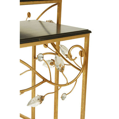 Set of 2 Black Wooden Top Tables with Gold Metal Frame, Yaxi