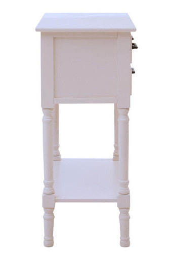 White Natural Wood Console Table with 3 Carved Detail Drawers and Lower Shelf, Heritage