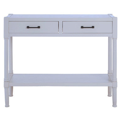 White Wooden Console Table with 2 Storage Drawers and Lower Open Shelf, Heritage