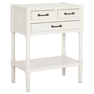 Pearl White Finish Wooden Console Table with Three Drawers and Lower Storage Shelf, Heritage