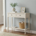 White Finish Wooden Console Table with 2 Drawers and Lower Storage Shelf | Heritage