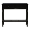 Antique Black Wash Wooden 2-Drawer Console Table with Lower Cane Detail Display Shelf | Heritage