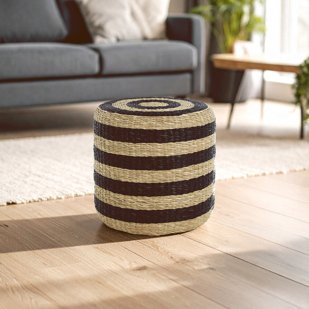 Ashby Seagrass Pouffe with Black Stripes | Ashby