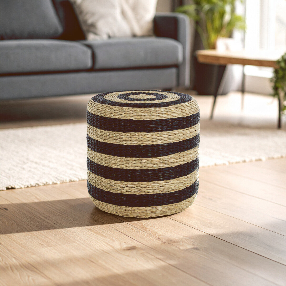 Ashby Seagrass Pouffe with Black Stripes | Ashby