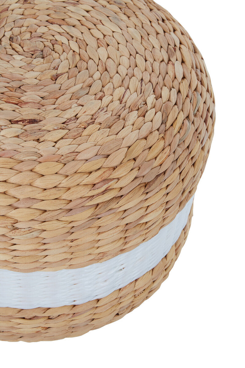 Ashby Water Hyacinth Pouffe with White Stripe