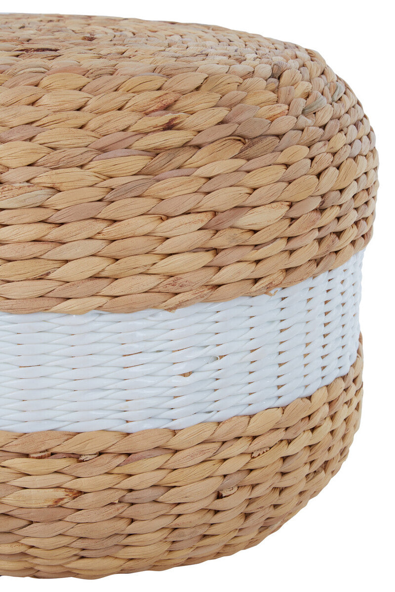 Ashby Water Hyacinth Pouffe with White Stripe