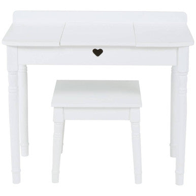 White Children Dressing Table and Stool with Heart-Shaped Mirror, Kids