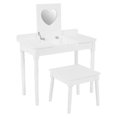 White Children Dressing Table and Stool with Heart-Shaped Mirror | Kids