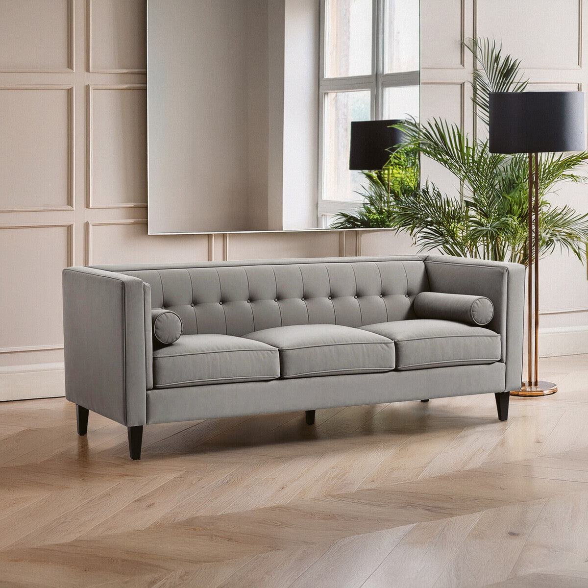 3 Seater Grey Velvet Sofa, Helia