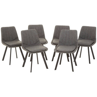 Grey Wooden Top and Metal Legs Rectangle Dining Table with 6 Brown Chairs Set, Westford