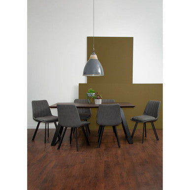 Brown Wooden Top and Metal Legs Dining Table with 6 Grey Chairs Set, Westford